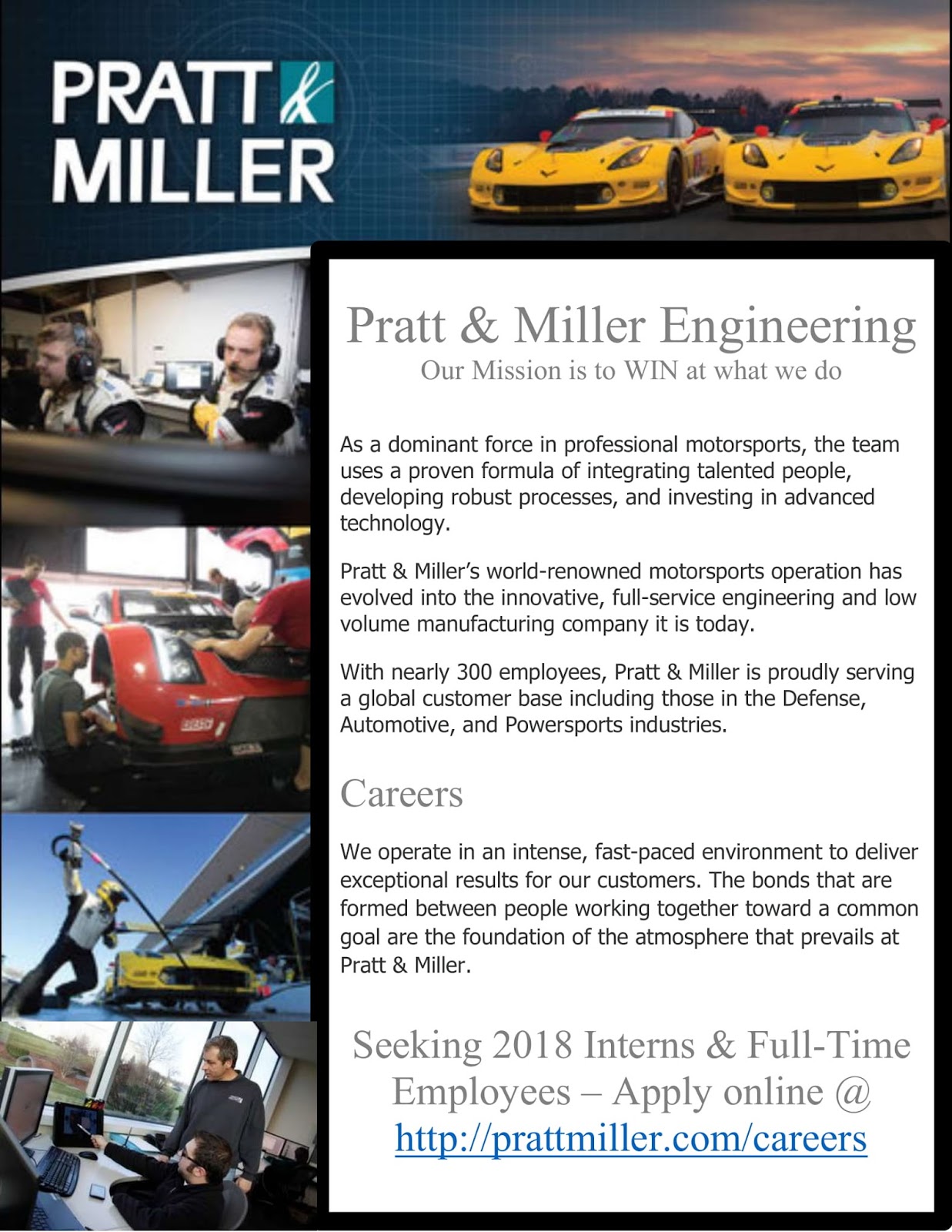 Pratt & Miller Engineering Internships & Full Time Opportunities