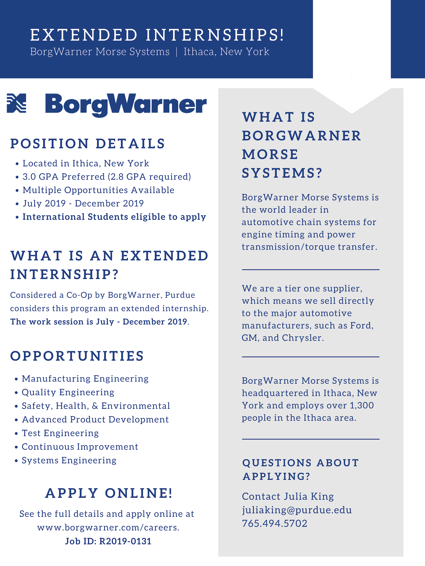 BorgWarner Extended Internships – International Student Eligible to ...
