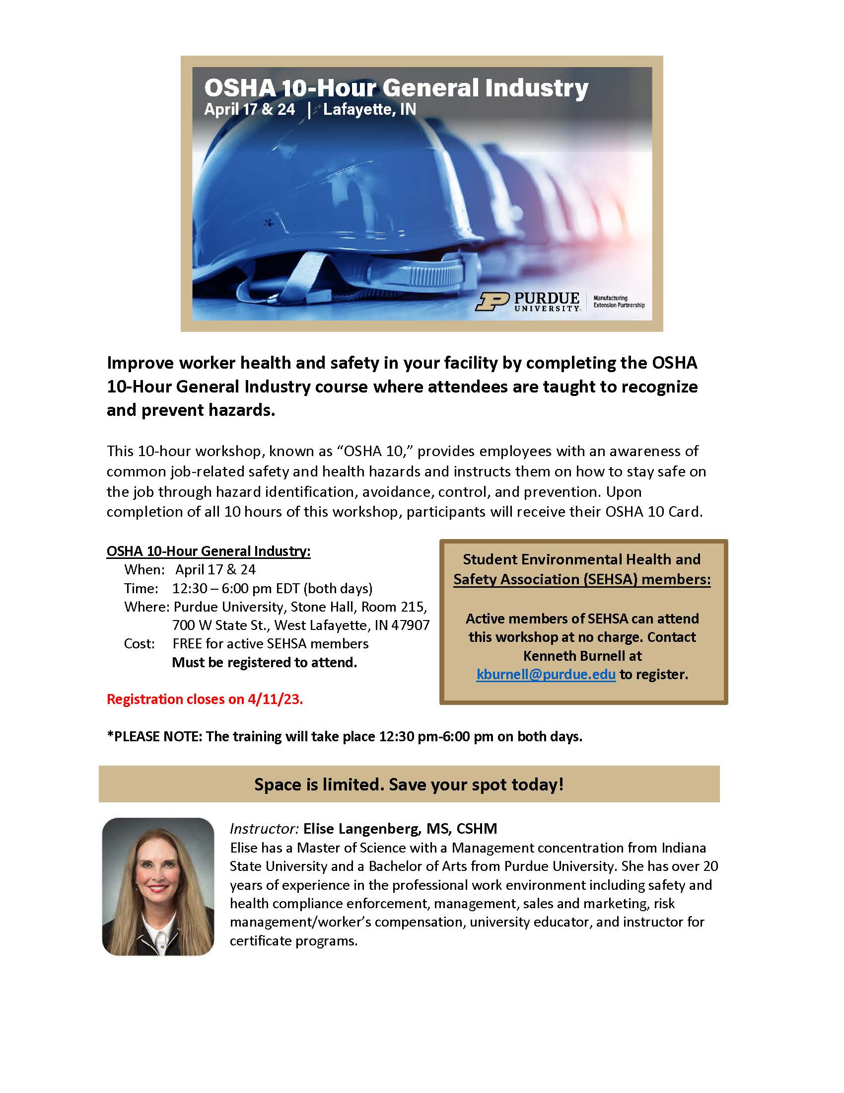 OSHA10 Training Opportunity Undergraduate Blog